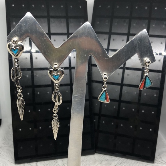 Curated bundle southwestern boho earrings dangle drop long and short silver. - Picture 1 of 6
